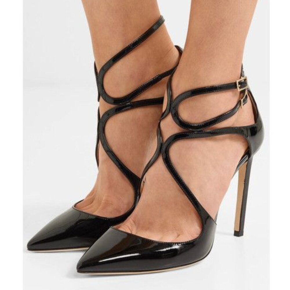Jimmy Choo Black Patent Lancer 100mm Heels – US 7.5